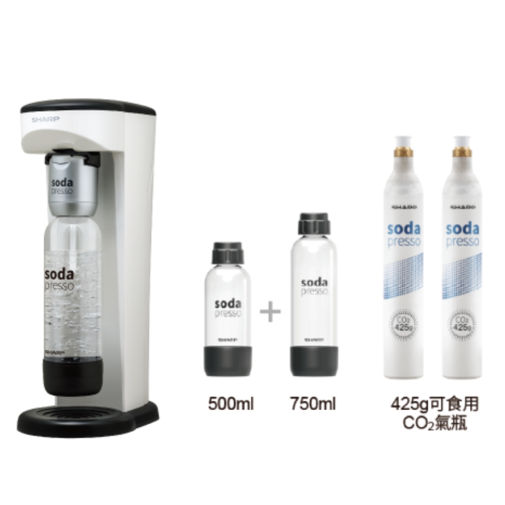 (結帳再95折)SHARP夏普Soda Presso洋蔥白(2水瓶與2氣瓶)氣泡水機CO-SM2T-W