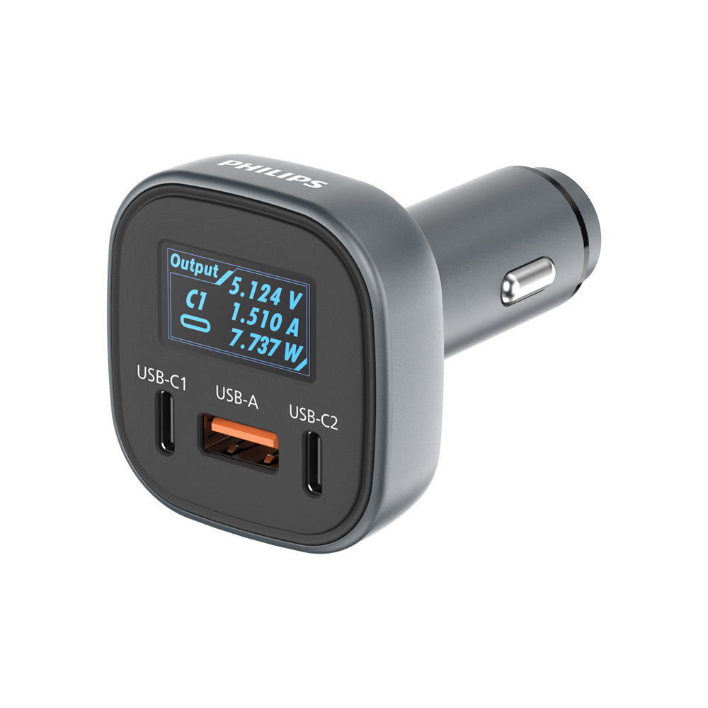 飛利浦黑金剛PD 100W電壓顯示車充充電器DLP3540C