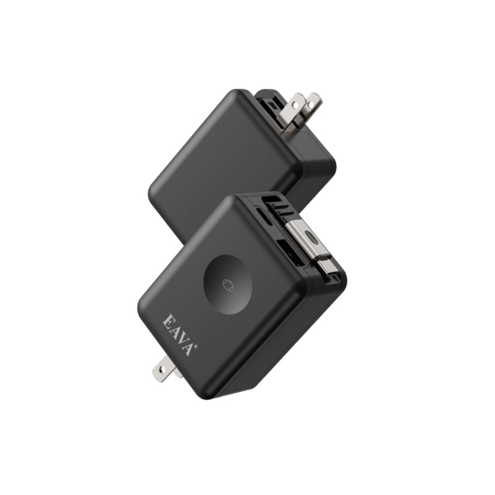 EAVA42W三孔無線快充2C1A自帶線四設備同時充電黑色充電器E-4546-B