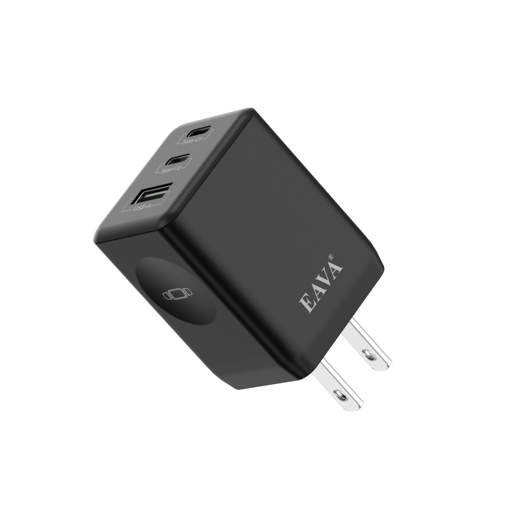 EAVA迷你42W三孔快充2C1A黑色充電器HQ-CH005-B