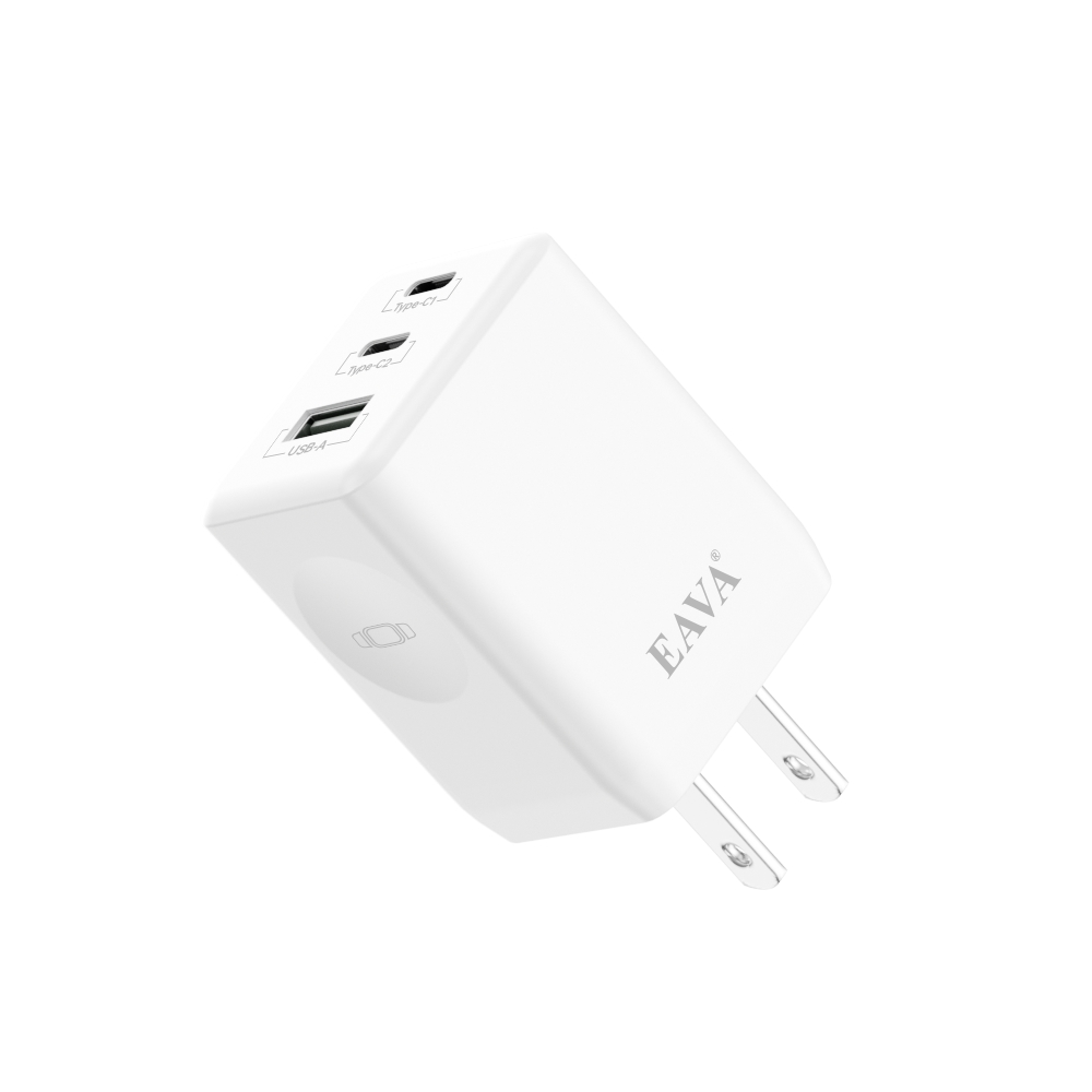 EAVA迷你42W三孔快充2C1A白色充電器HQ-CH005-W