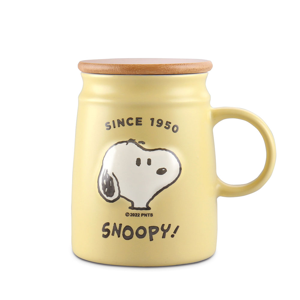SNOOPY史努比小夥伴浮雕陶瓷竹蓋杯-蛋黃色馬克杯SP-SJL1176Y