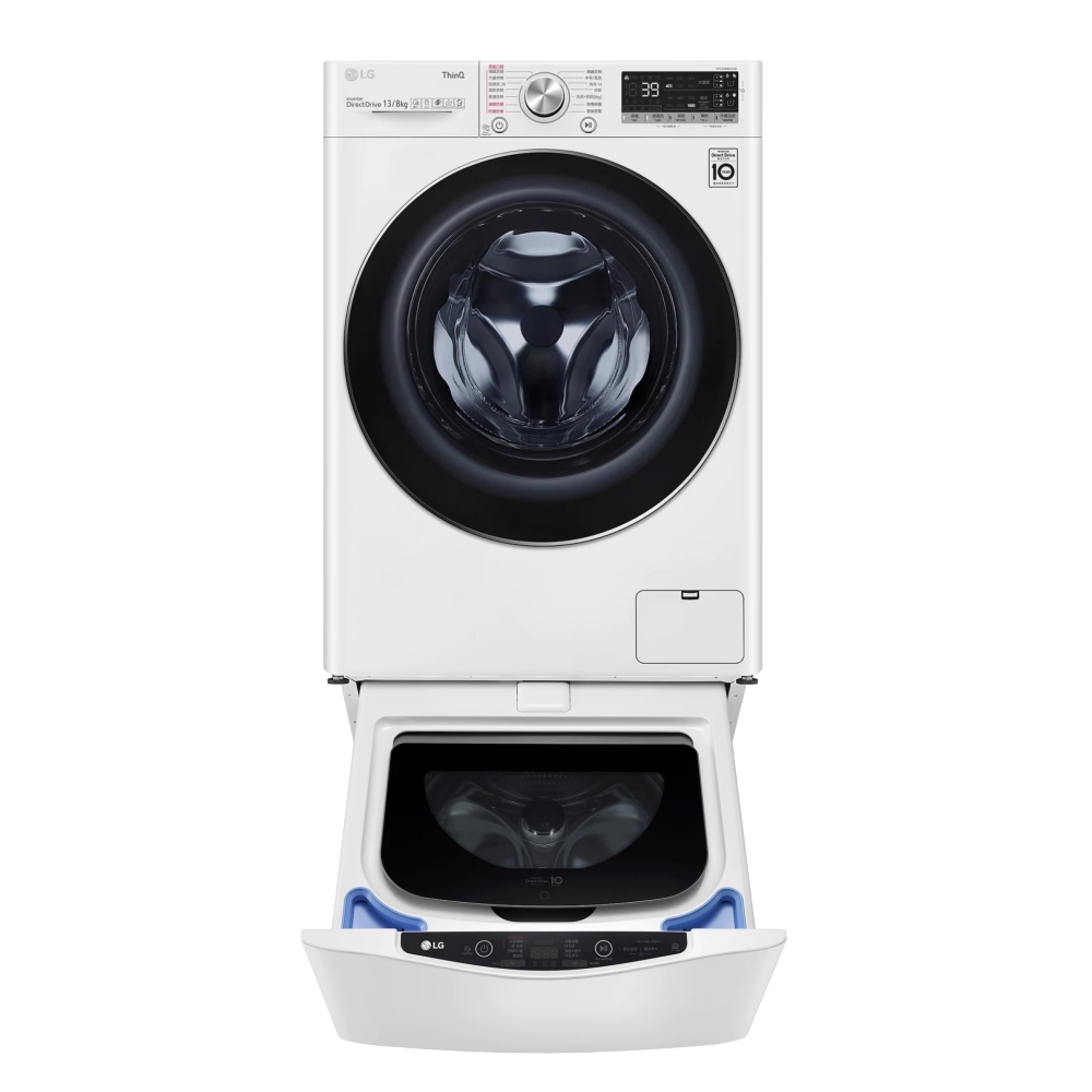 (結帳再優惠)LG樂金13公斤蒸氣洗脫烘+下層2公斤溫水洗衣機WD-S13VDW+WT-SD201AHW